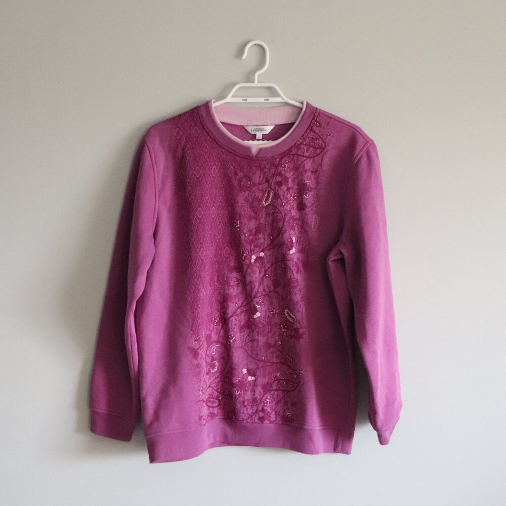 Northern Traditions Women's Sz M Crewneck Ribbed Fleece Pullover Relaxed Sweater